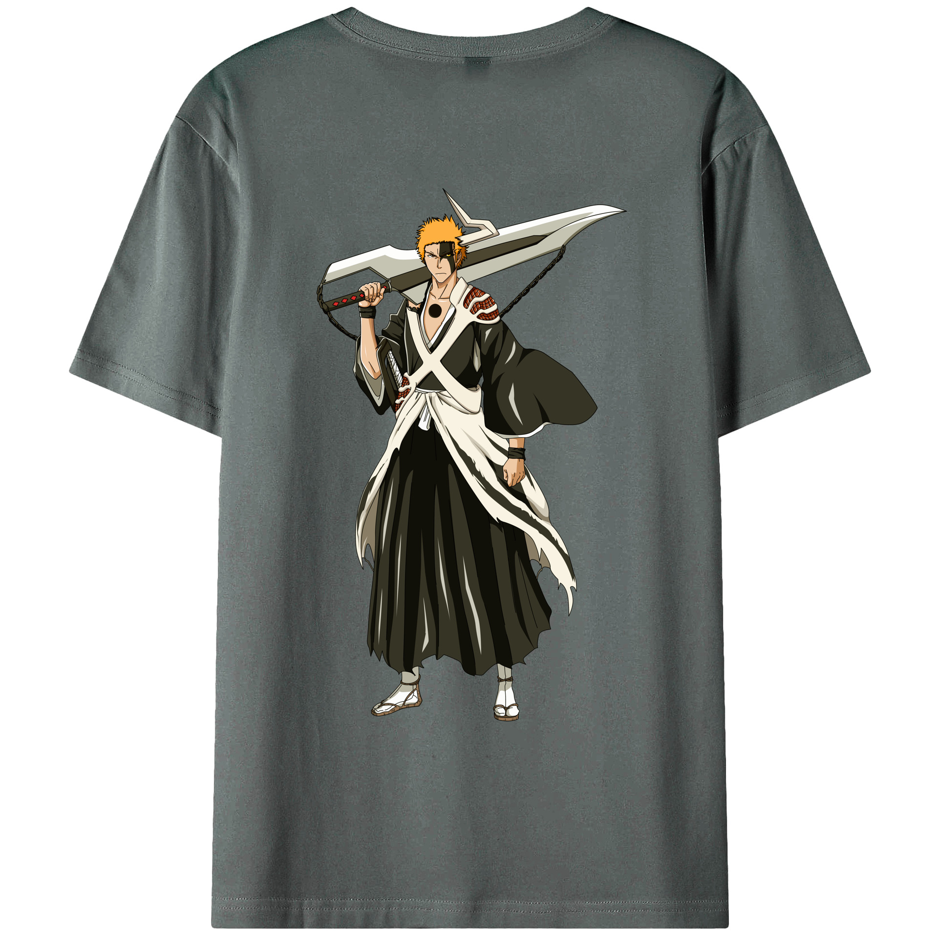 （画像用） ブリーチ 黒崎一護（くろさき いちご）BLEACH Kurosaki Ichigo 綿100％ メンズ半袖Tシャツ（バックプリント） 通気性